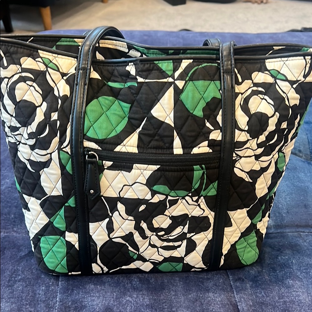 Vera Bradley Quilted Tote Bag - Black, Green, White